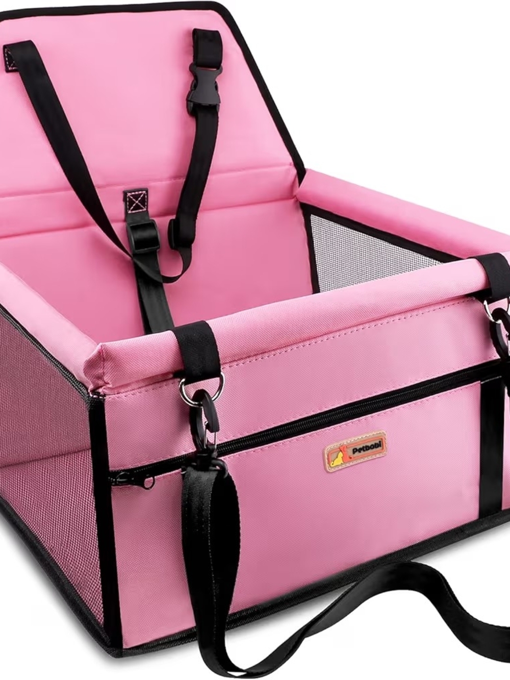 Pink Small Pet Car Booster Seat with Safety Straps